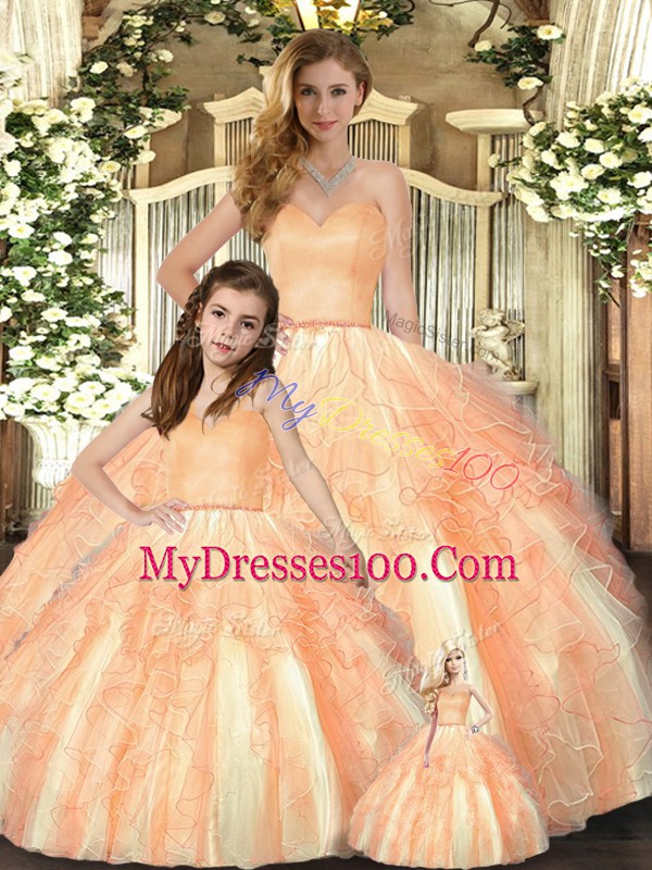 Organza Sleeveless Floor Length 15th Birthday Dress and Beading and Ruffles
