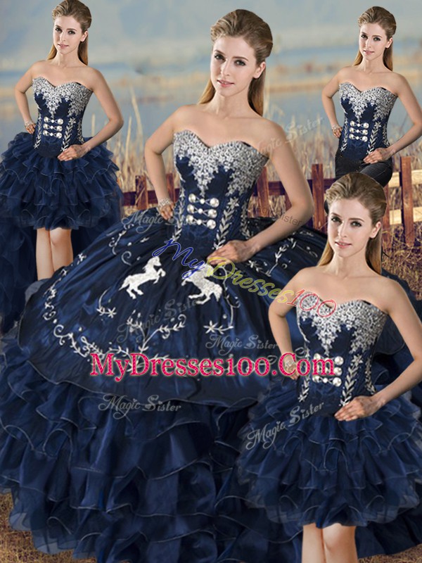 Traditional Floor Length Ball Gowns Sleeveless Navy Blue Quinceanera Gown Lace Up