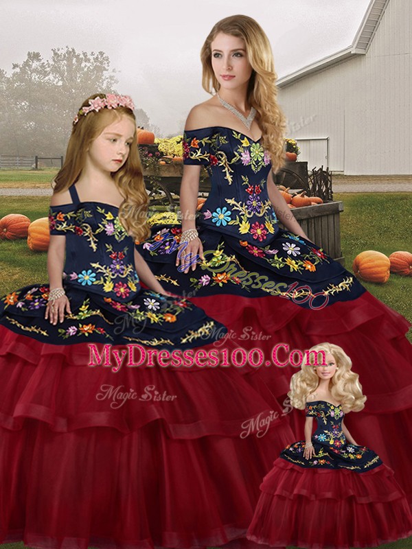 Wine Red Sleeveless Embroidery and Ruffled Layers Lace Up Sweet 16 Quinceanera Dress
