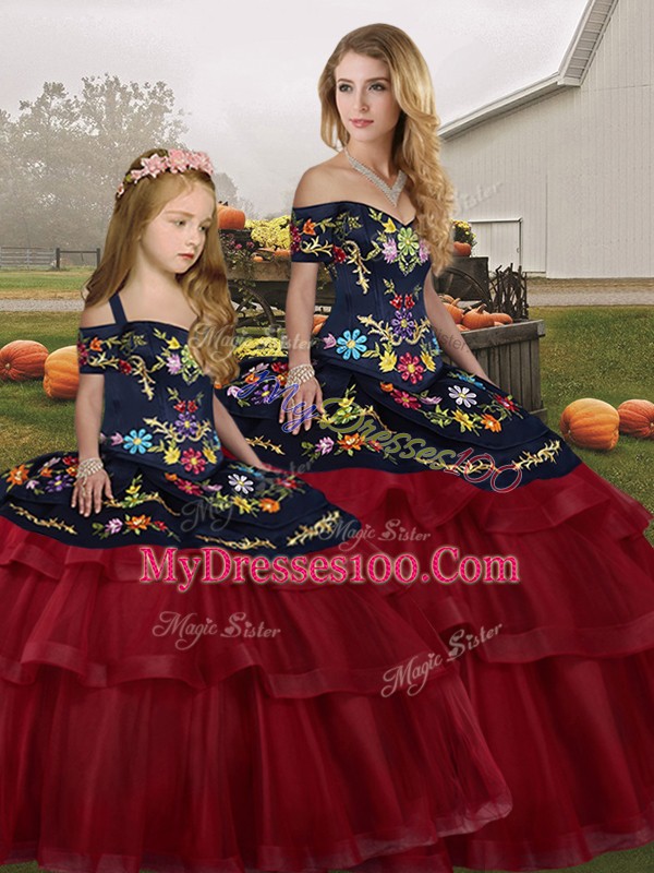 Wine Red Sleeveless Embroidery and Ruffled Layers Lace Up Sweet 16 Quinceanera Dress