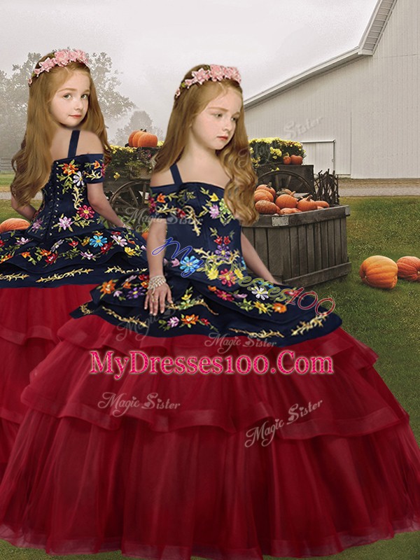 Wine Red Sleeveless Embroidery and Ruffled Layers Lace Up Sweet 16 Quinceanera Dress