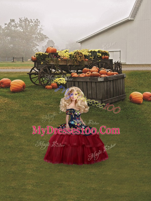 Wine Red Sleeveless Embroidery and Ruffled Layers Lace Up Sweet 16 Quinceanera Dress