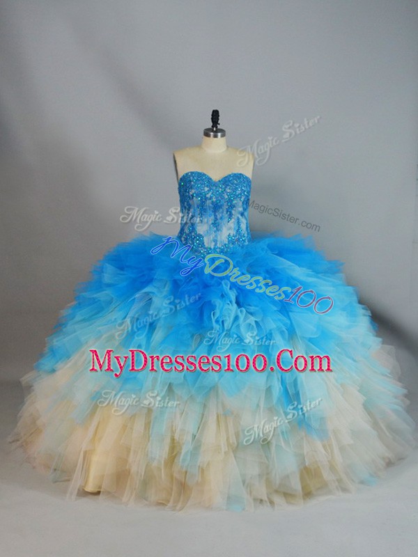 Tulle Sleeveless Quinceanera Dress and Appliques and Ruffles