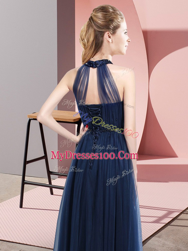 Green Wedding Guest Dresses Wedding Party with Beading and Appliques Halter Top Sleeveless Lace Up
