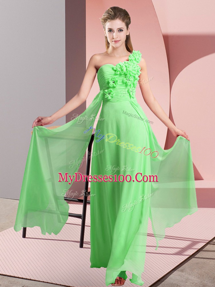 One Shoulder Lace Up Hand Made Flower Bridesmaid Gown Sleeveless