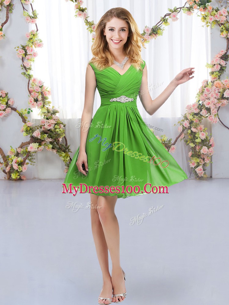 Unique V-neck Sleeveless Dama Dress Mini Length Belt Chiffon
