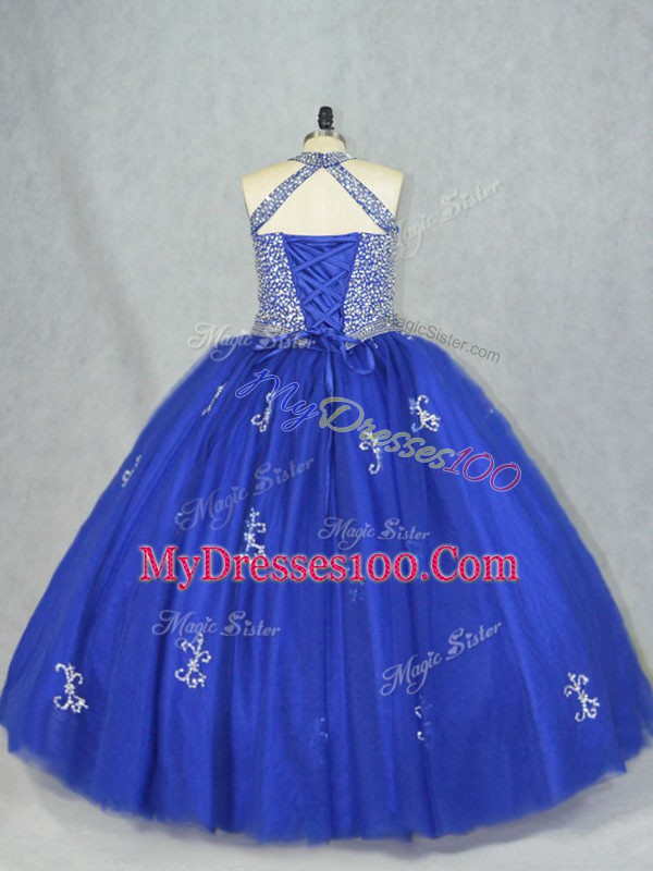 Eye-catching Beading Quinceanera Dresses Blue Lace Up Sleeveless Floor Length