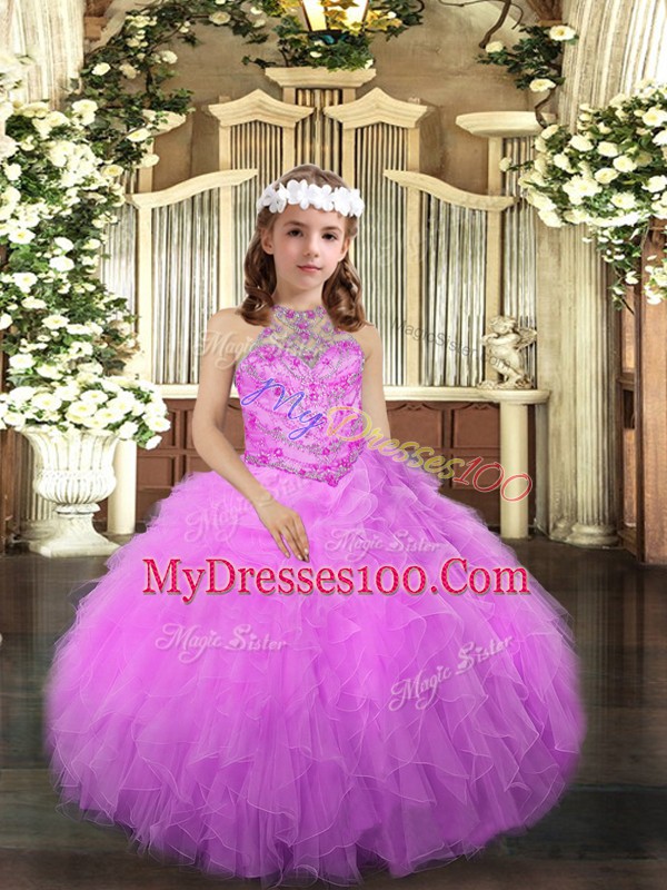 Nice Sleeveless Beading and Ruffles Lace Up Little Girls Pageant Gowns