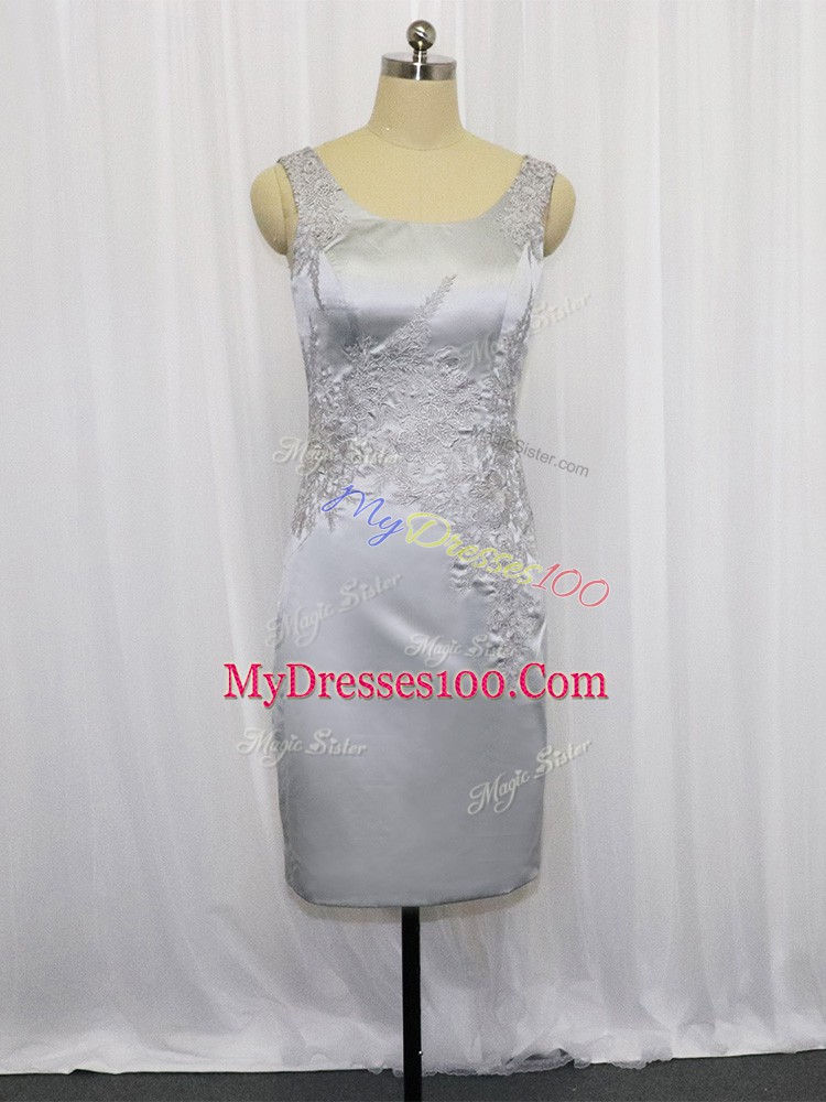 Ideal Grey Zipper Square Lace and Appliques Prom Dresses Satin Sleeveless