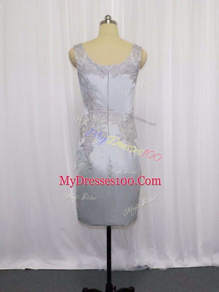 Ideal Grey Zipper Square Lace and Appliques Prom Dresses Satin Sleeveless