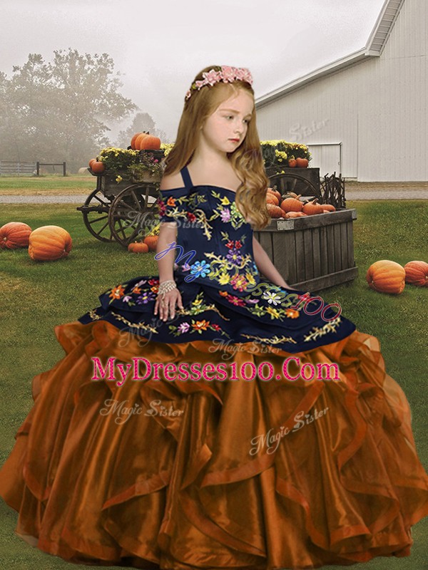 Best Organza Sleeveless Floor Length Little Girl Pageant Gowns and Embroidery and Ruffles