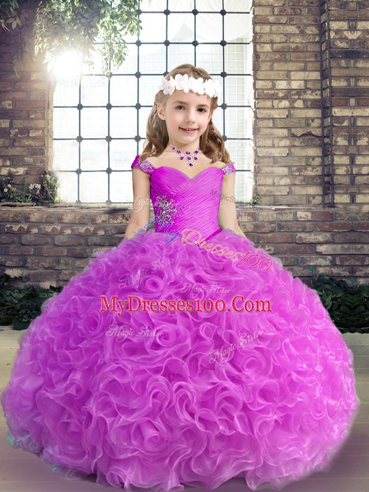 Straps Sleeveless Fabric With Rolling Flowers Pageant Dress for Teens Beading and Ruching Lace Up