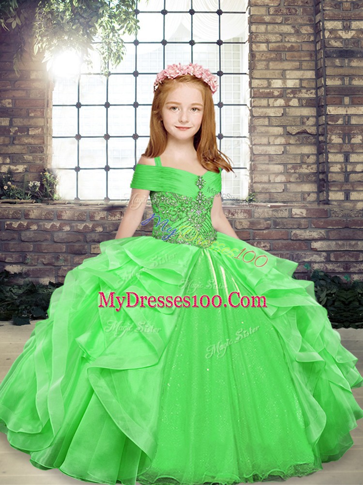 Pageant Dress Toddler Party and Wedding Party with Beading and Ruffles Straps Sleeveless Lace Up