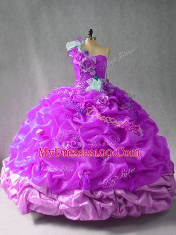 Latest Sleeveless Lace Up Floor Length Pick Ups and Hand Made Flower Sweet 16 Dress