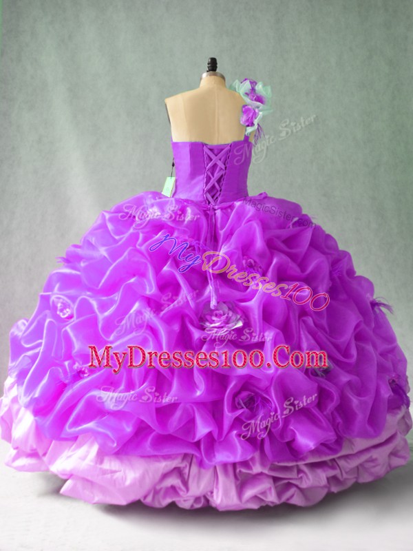 Latest Sleeveless Lace Up Floor Length Pick Ups and Hand Made Flower Sweet 16 Dress