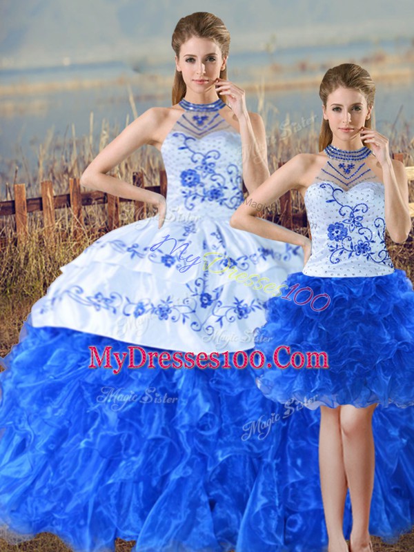 Organza Sleeveless Floor Length 15 Quinceanera Dress and Embroidery and Ruffles