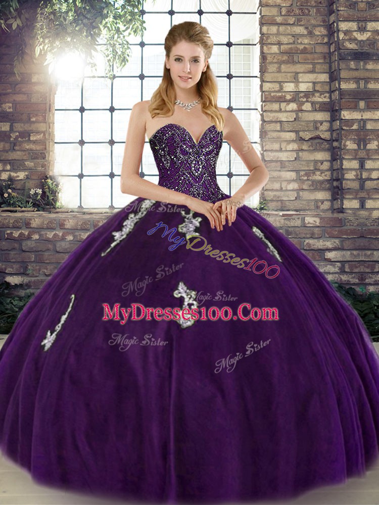 Sleeveless Beading and Appliques Lace Up Quinceanera Gown