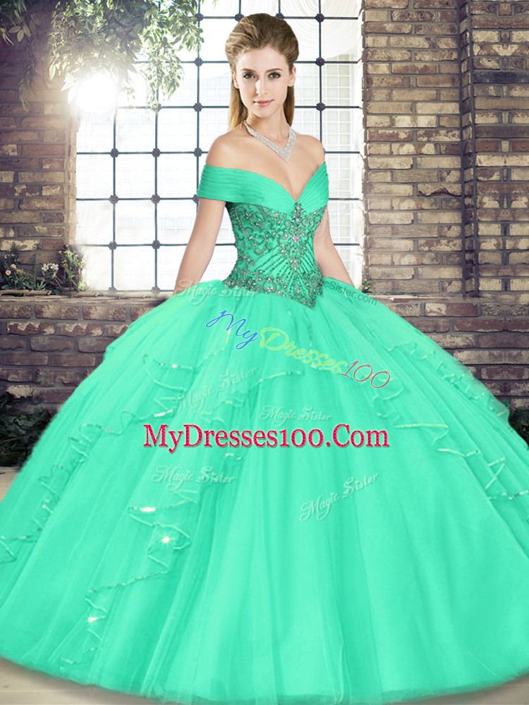 Sumptuous Sleeveless Beading and Ruffles Lace Up Quinceanera Gowns