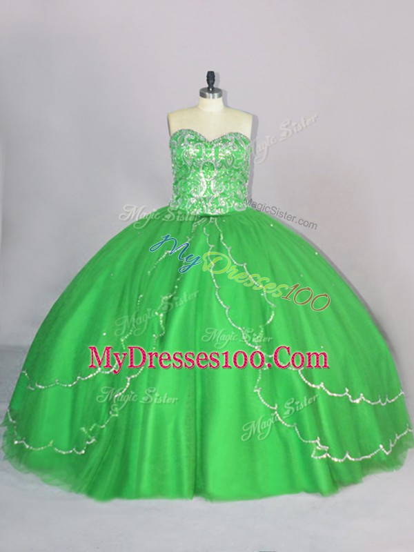High Quality Brush Train Ball Gowns 15th Birthday Dress Sweetheart Tulle Sleeveless Lace Up