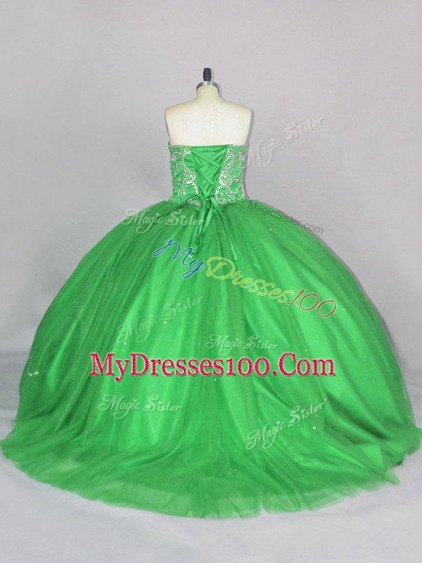 High Quality Brush Train Ball Gowns 15th Birthday Dress Sweetheart Tulle Sleeveless Lace Up
