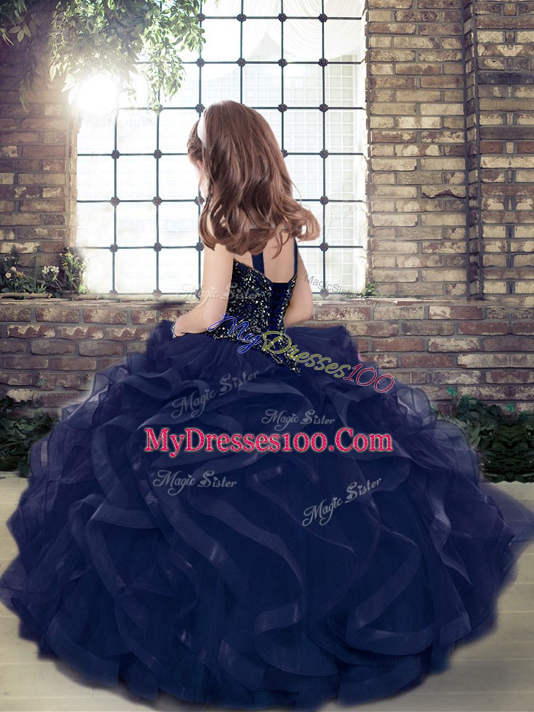 Floor Length Pink Kids Formal Wear Straps Sleeveless Lace Up