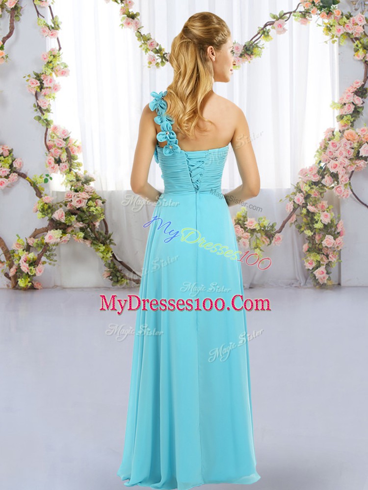 Wonderful Turquoise Sleeveless Chiffon Lace Up Wedding Guest Dresses for Wedding Party