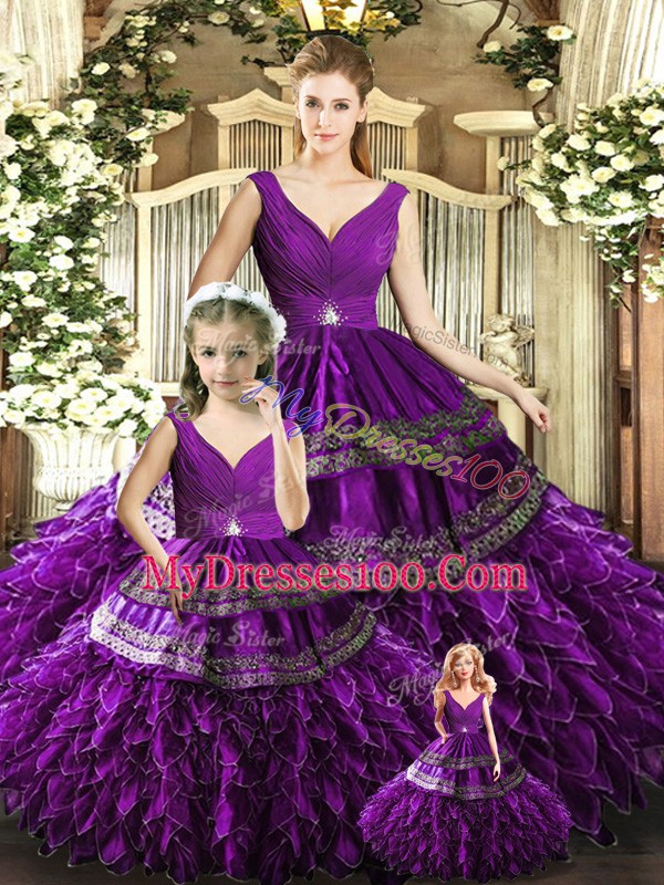 Sleeveless Backless Floor Length Beading and Embroidery and Ruffles Sweet 16 Dress