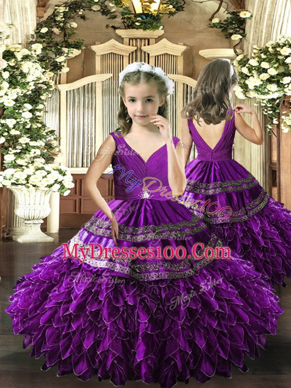Sleeveless Backless Floor Length Beading and Embroidery and Ruffles Sweet 16 Dress