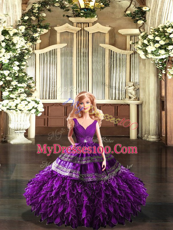 Sleeveless Backless Floor Length Beading and Embroidery and Ruffles Sweet 16 Dress