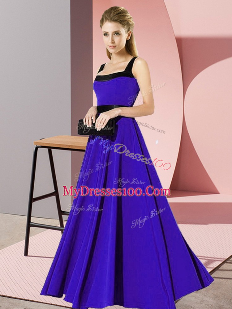 Custom Design Blue Sleeveless Belt Floor Length Quinceanera Dama Dress