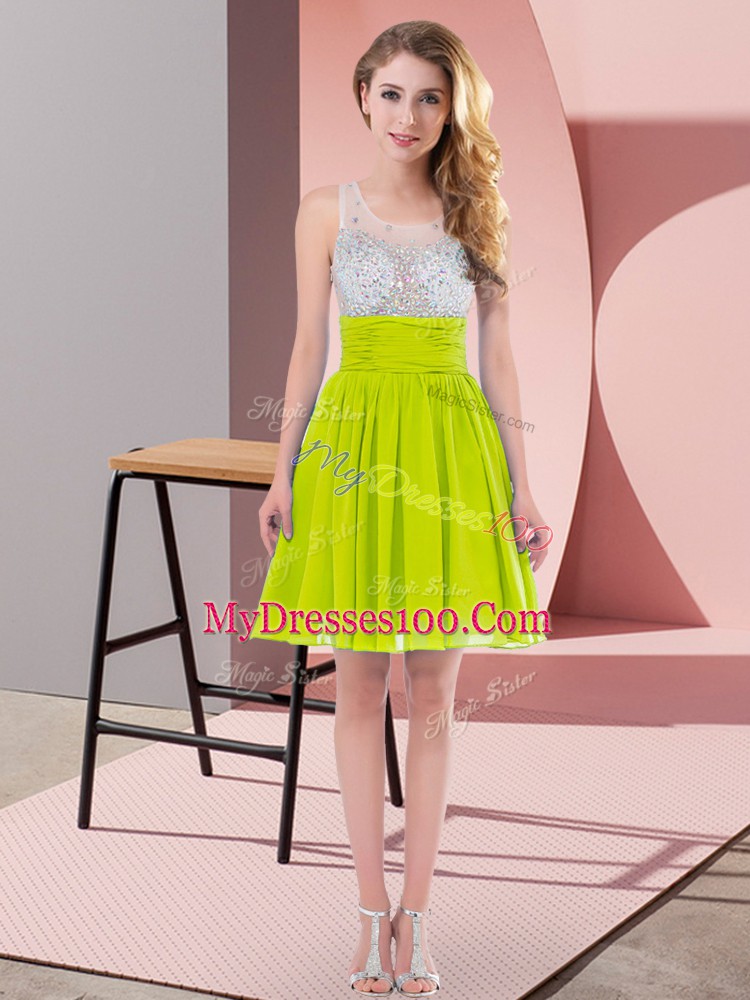 Graceful Mini Length Empire Sleeveless Yellow Green Quinceanera Court of Honor Dress Side Zipper