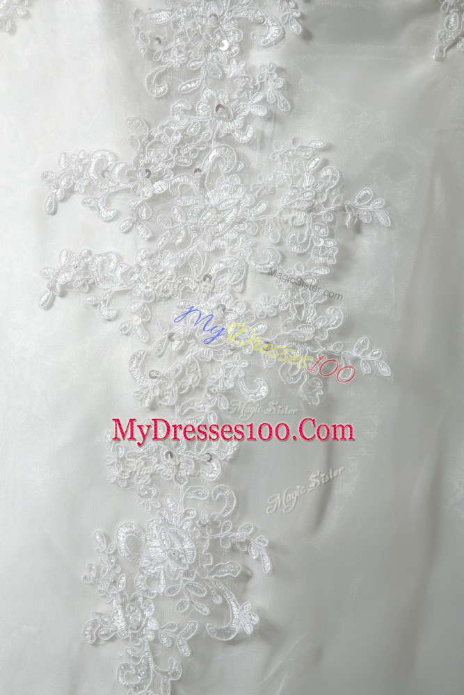 Artistic Court Train Ball Gowns Wedding Gowns White Sweetheart Tulle Sleeveless Lace Up