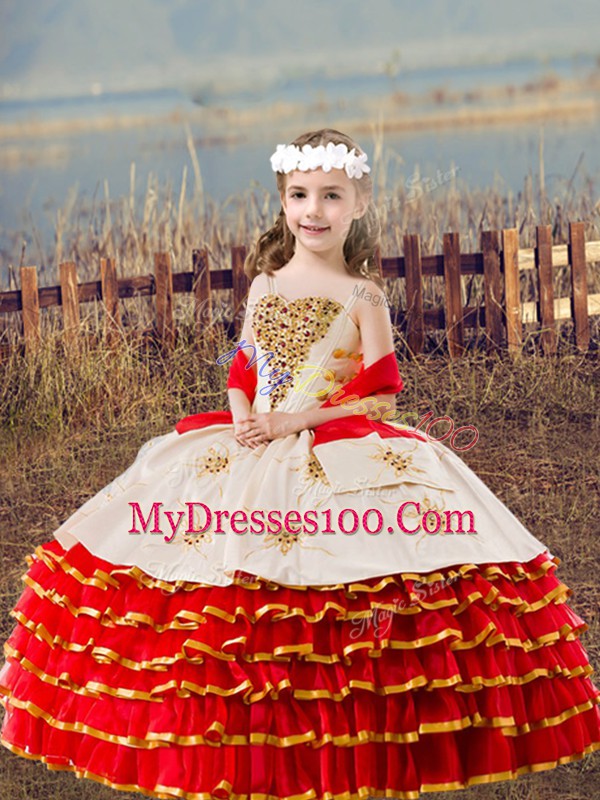 White And Red Sweetheart Lace Up Beading and Ruffled Layers Quinceanera Gowns Sleeveless