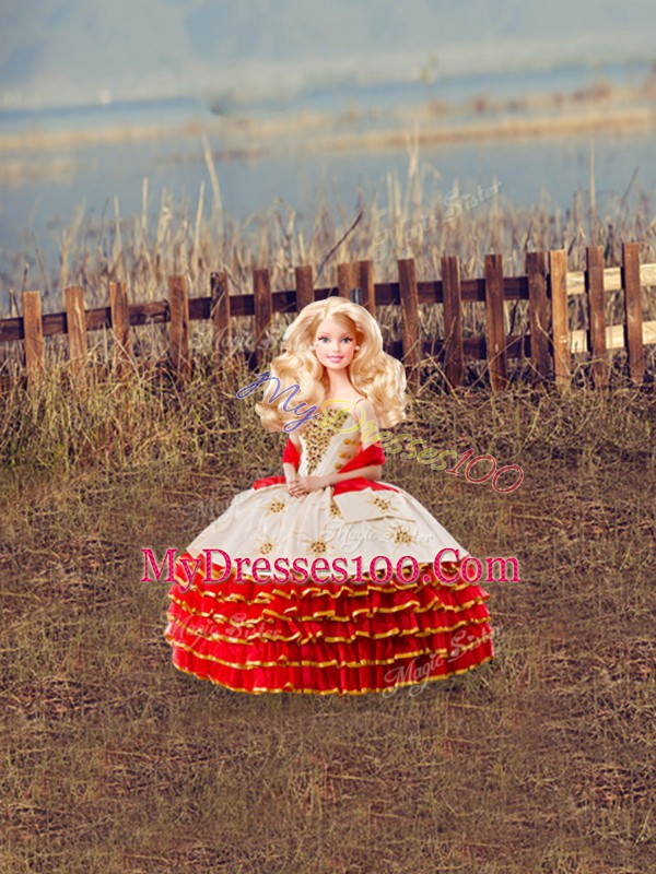 White And Red Sweetheart Lace Up Beading and Ruffled Layers Quinceanera Gowns Sleeveless