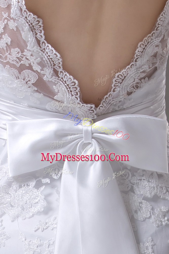 Ideal Column/Sheath Sleeveless White Wedding Dress Brush Train Backless