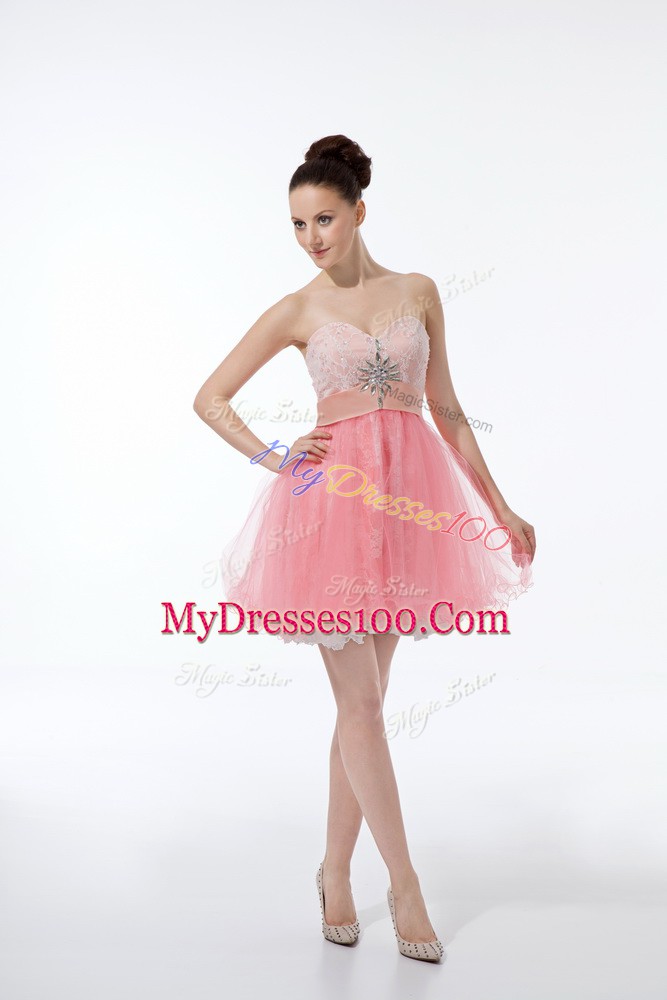 Clearance Baby Pink Zipper Cocktail Dress Lace and Appliques Sleeveless Mini Length