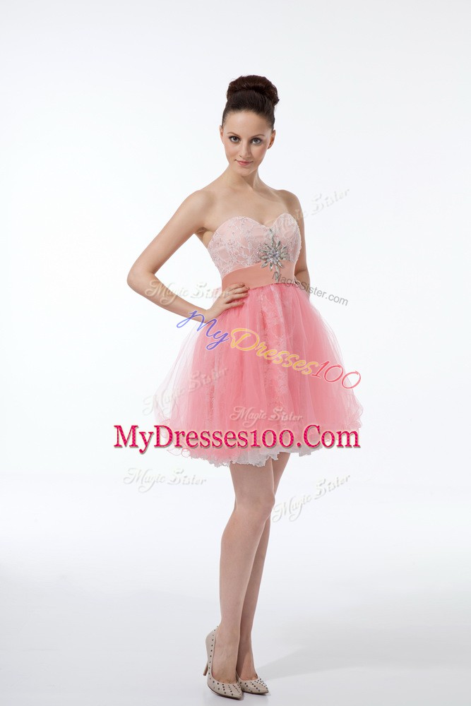 Clearance Baby Pink Zipper Cocktail Dress Lace and Appliques Sleeveless Mini Length