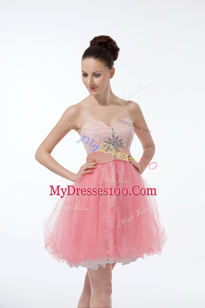 Clearance Baby Pink Zipper Cocktail Dress Lace and Appliques Sleeveless Mini Length