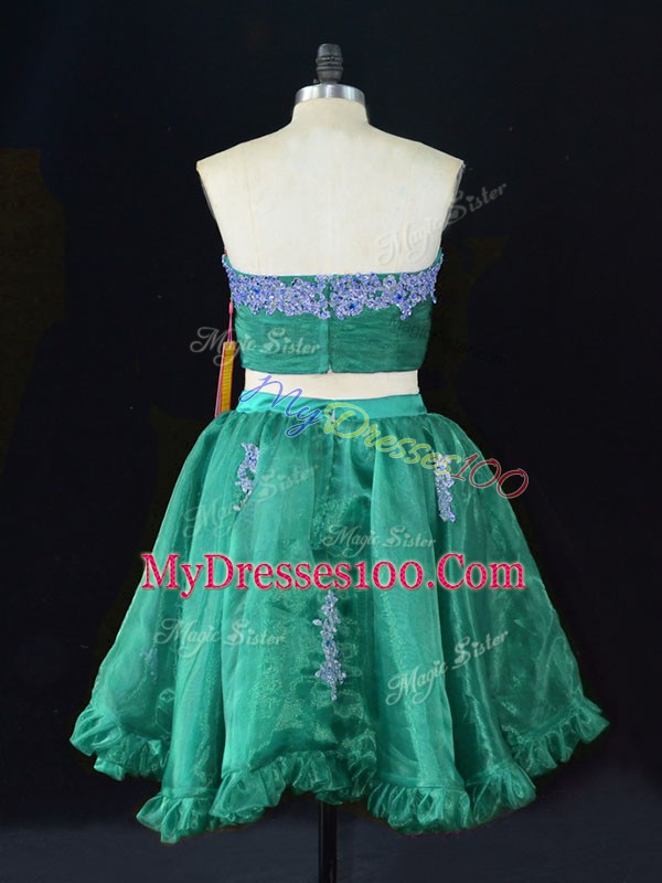 Turquoise Sleeveless Appliques and Ruffles Mini Length Juniors Party Dress