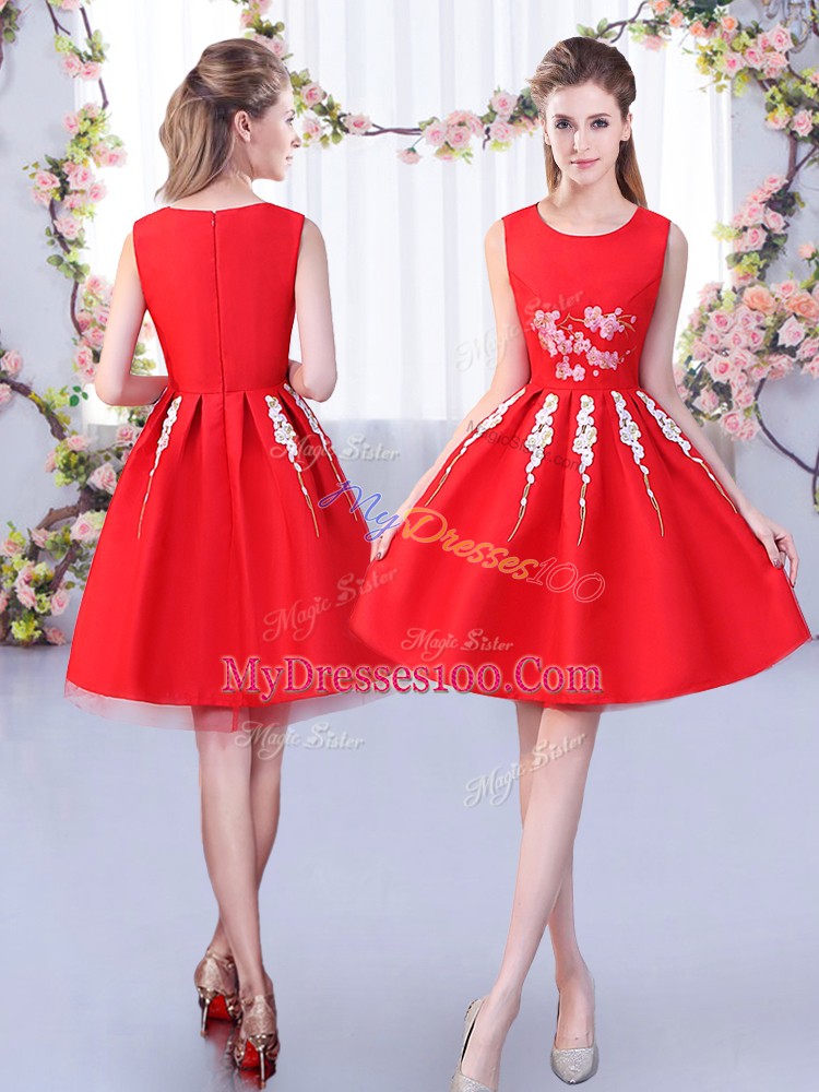 Knee Length Red Wedding Guest Dresses Scoop Sleeveless Zipper