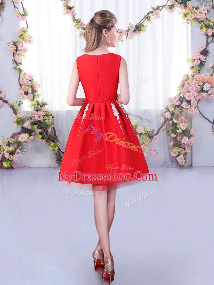 Knee Length Red Wedding Guest Dresses Scoop Sleeveless Zipper