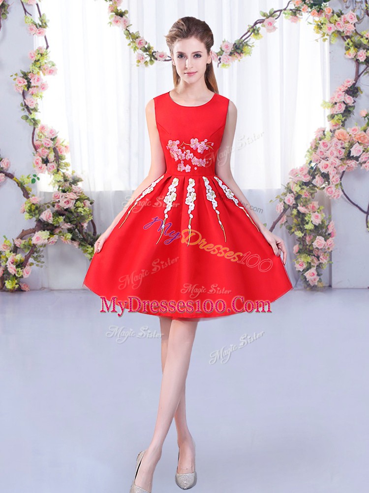 Knee Length Red Wedding Guest Dresses Scoop Sleeveless Zipper