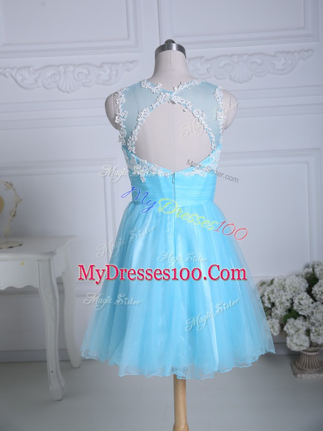 Best Aqua Blue Club Wear Prom and Party and Military Ball with Lace and Appliques Scoop Sleeveless Zipper