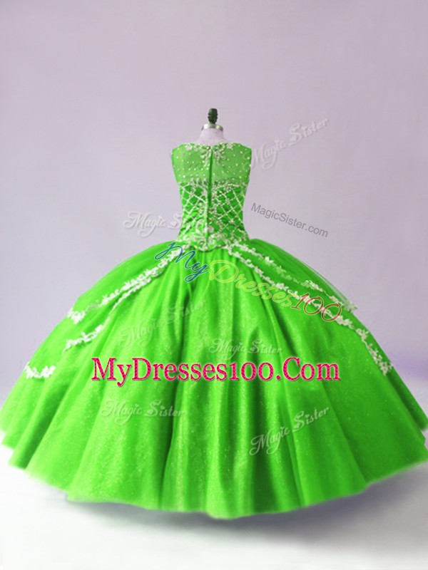 Green Scoop Zipper Beading and Appliques Quinceanera Dresses Sleeveless