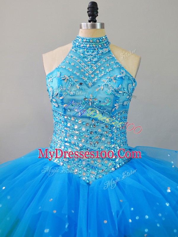 Luxury Multi-color Sleeveless Floor Length Beading and Ruffles Lace Up Quinceanera Dress