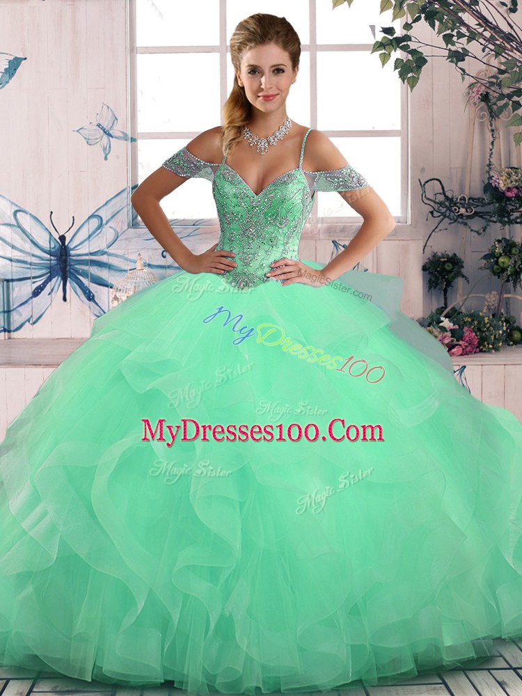 Luxurious Sleeveless Beading and Ruffles Lace Up Quinceanera Gowns