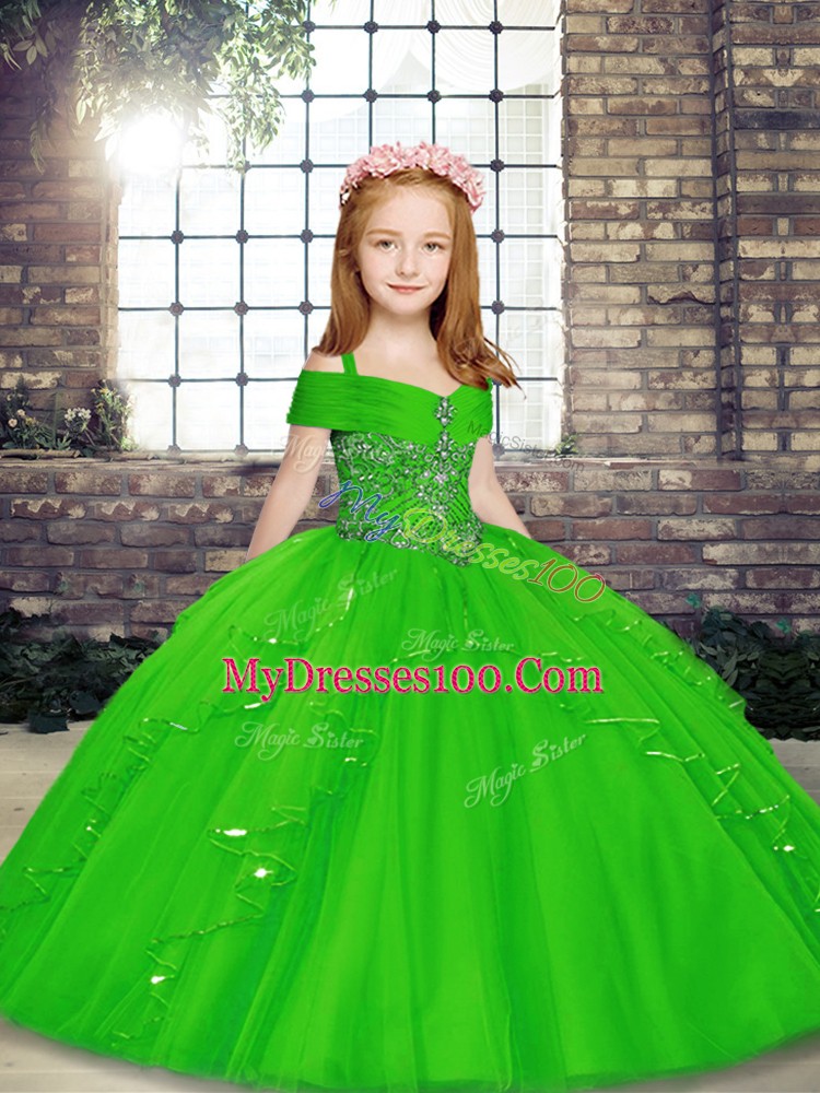 Sleeveless Lace Up Floor Length Beading Girls Pageant Dresses