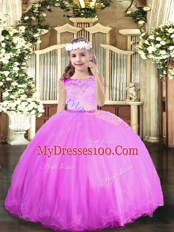 Top Selling Floor Length Zipper Little Girl Pageant Dress Lilac and In with Beading