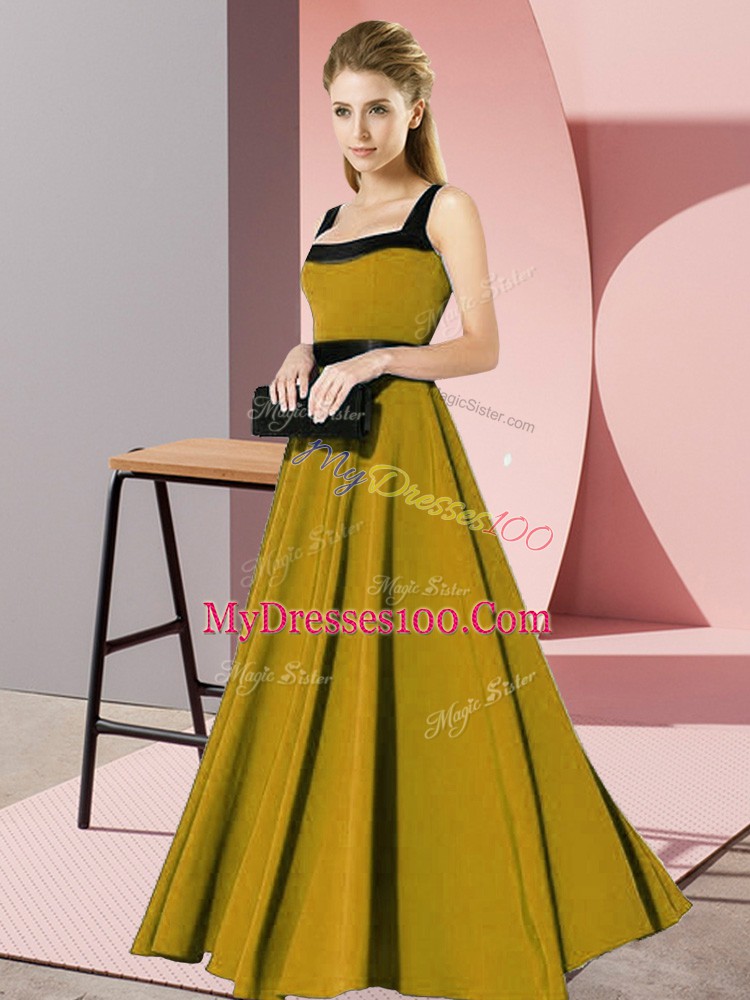 Noble Brown Zipper Court Dresses for Sweet 16 Belt Sleeveless Floor Length