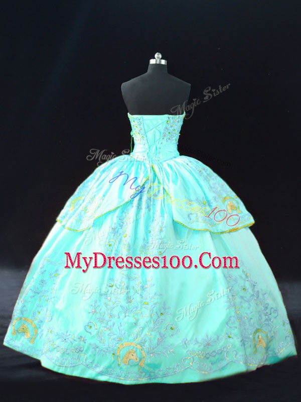 Ball Gowns Quince Ball Gowns Aqua Blue Sweetheart Satin Sleeveless Floor Length Lace Up
